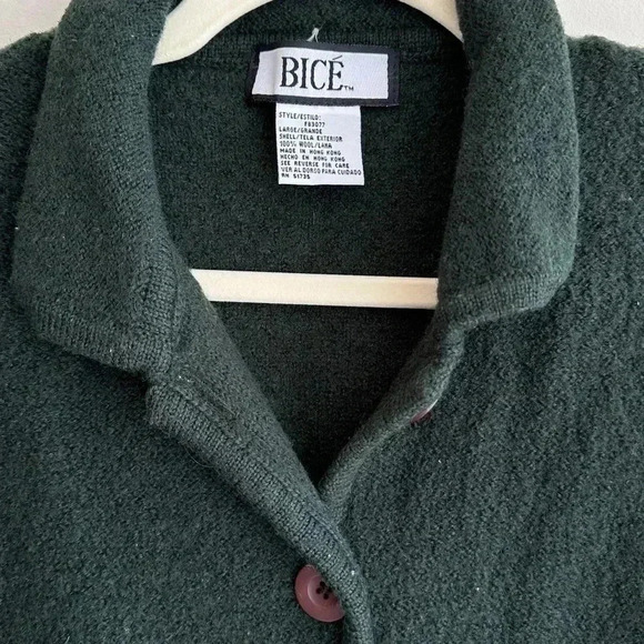 Bicé Forest Green 100% Wool Cardigan Sweater Jacket, Size Large - Picture 7 of 16